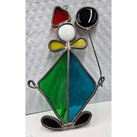 Vintage Stained Glass Suncatcher Clown Decoration With Balloon - Picture 1 of 2